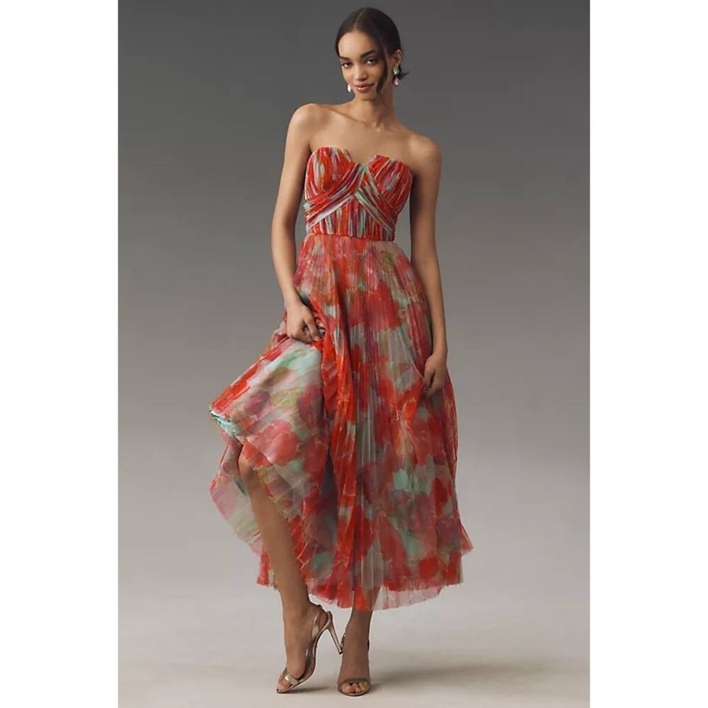 Hutch Women's Corene Strapless Floral Aline Midi Dress Multicolor 12 NWT